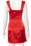 Красные сексуальные однотонные лоскутные платья-юбка-карандаш с квадратным воротником