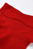 Rotes, modisches, lässiges, einfarbiges, ärmelloses Kleid mit Rollkragen und Schlitz (ohne Taillenkette)