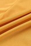 ゴールド ファッション セクシーなソリッド中空バックレス斜め襟ロング スリーブ プラス サイズのドレス