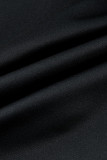Schwarze, ausgehöhlte Patchwork-T-Shirts mit V-Ausschnitt und sexy Aufdruck
