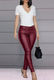Burgund Fashion Casual Solid Basic Skinny Bleistifthose mit hoher Taille