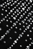 Zwart Zilver Mode Sexy Patchwork Hot Drilling Doorzichtige O-hals Jurken met Lange Mouwen
