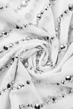 Albaricoque moda sexy patchwork perforación en caliente transparente o cuello vestidos de manga larga
