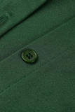Армейский зеленый Повседневный Однотонный Пэчворк Пряжка Отложной воротник Длинный рукав Из двух частей