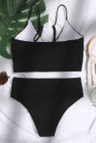 Black Casual Vacation Solid Patchwork Swimwears