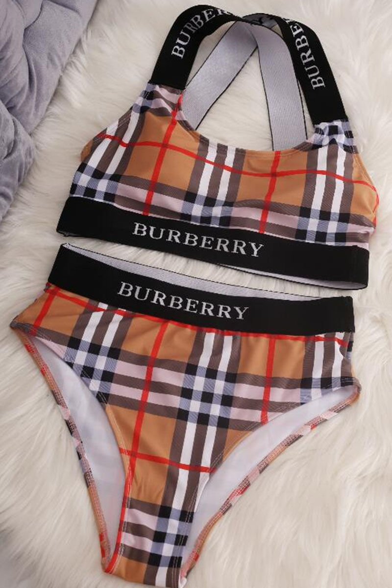 

Yellow Fashion Sexy Plaid Patchwork Swimwears