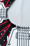 Zwarte sexy print uitgeholde patchwork T-shirts met V-hals