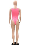 Pink Sexy Solid Patchwork Swimwears