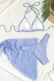 Blue Sexy Vacation Solid Lace Swimwears