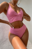 Pink Casual Vacation Solid Patchwork Swimwears