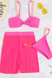 Pink Sexy Vacation Solid Patchwork Chains Trajes de baño