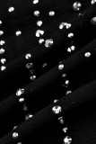 Черные модные сексуальные лоскутные прозрачные узкие комбинезоны с круглым вырезом и горячим бурением