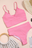 Pink Casual Vacation Solid Patchwork Swimwears