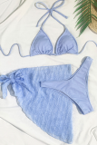 Blue Sexy Vacation Solid Lace Swimwears