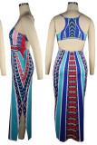 Royal Blue vintage print patchwork spaghettibandjes sling jurk jurken