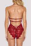 Patchwork sexy à la mode rouge évidé Lingerie dos nu transparente