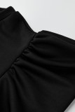 Vestidos pretos moda casual sólido básico com gola O manga longa plus size