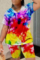 Couleur Casual Patchwork Tie-dye O Neck Short Sleeve Two Pieces