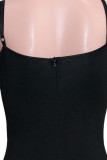 Черные сексуальные однотонные лоскутные платья-юбка-карандаш с бисером и спагетти на бретельках