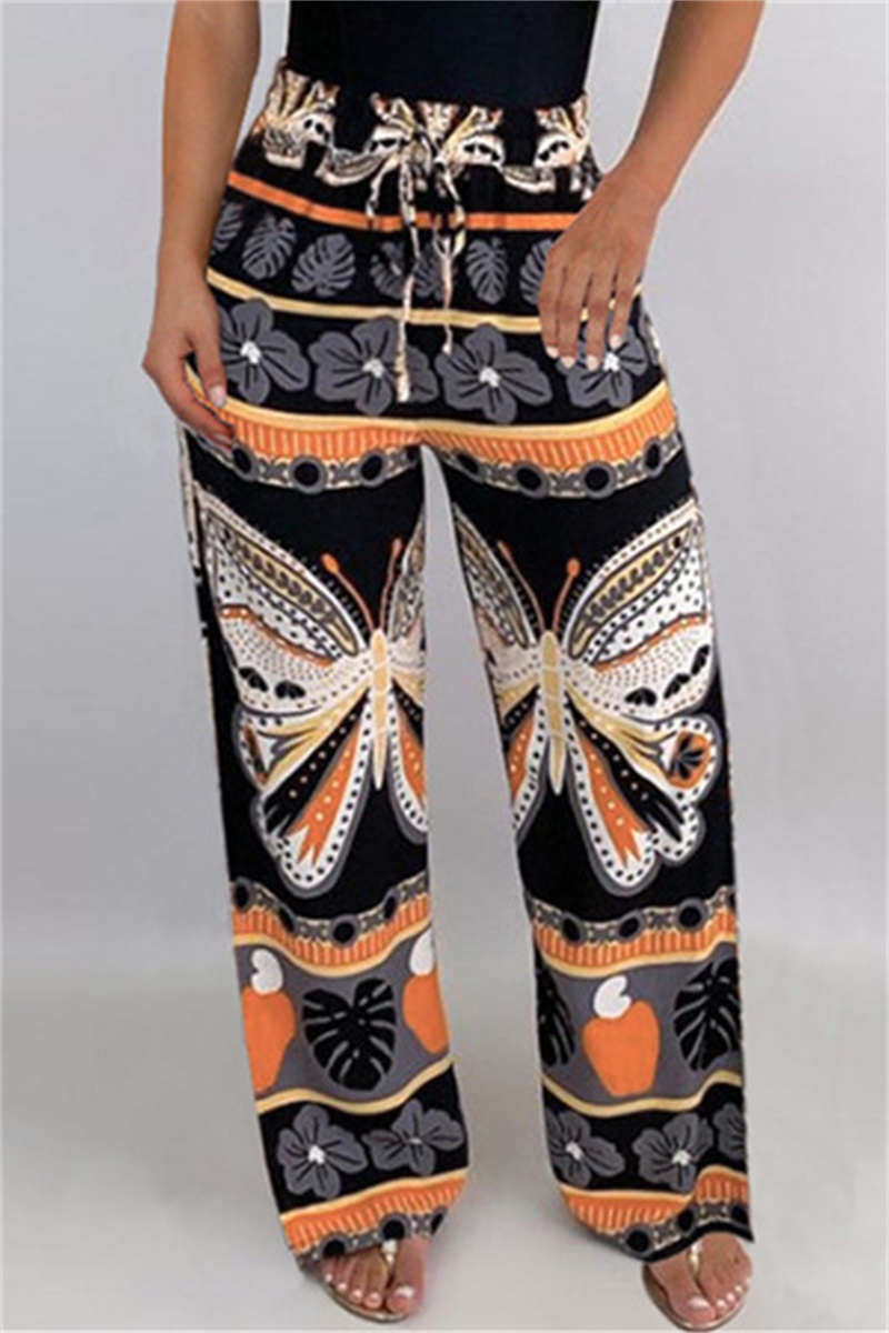 

Black Fashion Casual Print Basic Regular High Waist Trousers