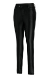 Borgoña moda casual sólido con cinturón flaco pantalones de lápiz de cintura alta