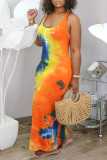 Light Blue Casual Rainbow Print Tie Dye Patchwork U Neck Straight Tank Bodycon Maxi Dress