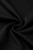 Schwarze, modische, lässige, solide Basic-Kleider mit O-Ausschnitt und langen Ärmeln in Übergröße