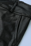 Borgoña moda casual sólido con cinturón flaco pantalones de lápiz de cintura alta