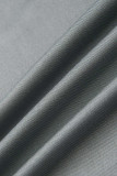 Patchwork cinza casual estampado com decote em tamanho grande duas peças