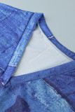 Deep Blue Mode Casual Print Basic V-ringad kortärmad klänning