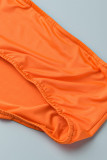 Orange Mode Sexy Solide Patchwork Dos Nu Bretelles Sans Manches Deux Pièces Maillots De Bain