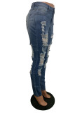 Jeans skinny a vita media strappati casual alla moda blu