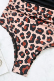 Leopardo estampado sexy bandagem patchwork trajes de banho sem costas