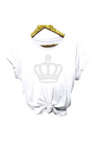 White Casual Solid Patchwork Hot Drill O Neck T-Shirts