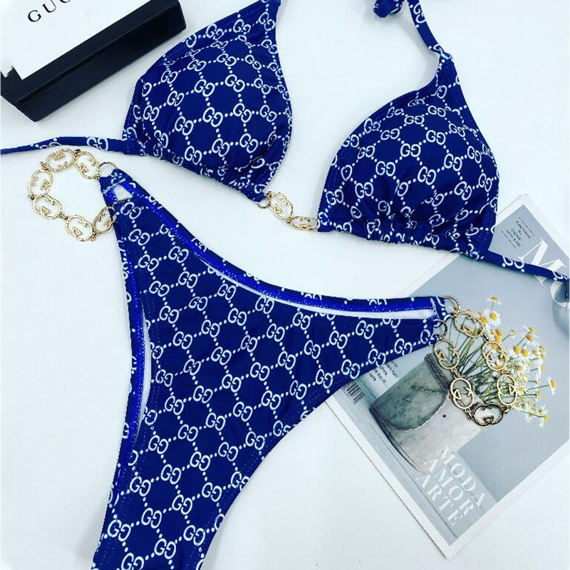

Blue Fashion Sexy Letter Frenulum Swimwears