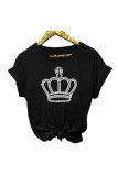 Black Casual Solid Patchwork Hot Drill O Neck T-Shirts