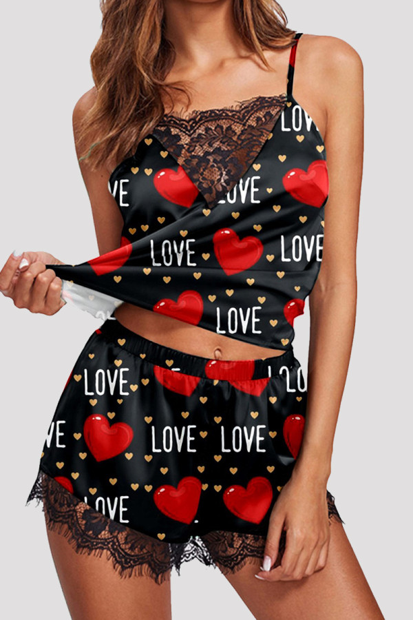 Noir Rouge Fashion Sexy Living Print Patchwork Backless Sleepwear