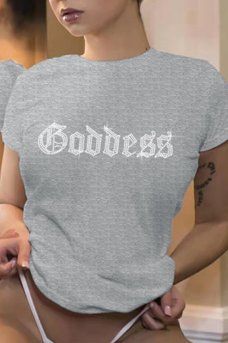 Grey Sexy Casual Solid Patchwork Hot Drill O Neck T-Shirts
