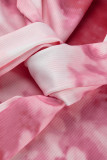 Abito rosa sexy con scollo a U con stampa tie-dye, taglie forti, casual