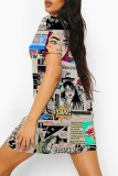 Multicolor Fashion Casual Print Basic O-Ausschnitt Kurzarm Kleid Kleider
