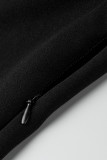 Vestidos pretos moda casual sólido básico com gola O manga longa plus size