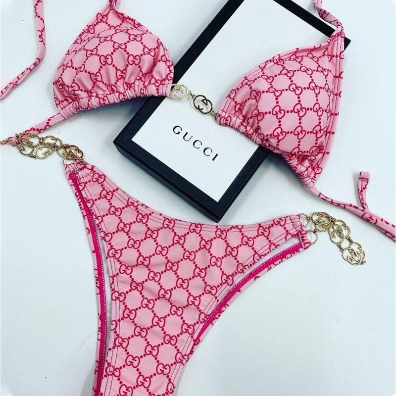 

Pink Fashion Sexy Letter Frenulum Swimwears