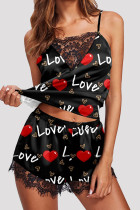 Mode noire Sexy Living Print Patchwork Backless Sleepwear
