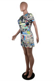 Multicolor Fashion Casual Print Basic O-Ausschnitt Kurzarm Kleid Kleider