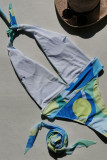 Многоцветный сексуальный принт, бандажные лоскутные купальники с открытой спиной
