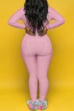 Rosa Casual Living Solid Patchwork V-Ausschnitt Skinny Jumpsuits