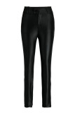 Pantalones lápiz de cintura alta flacos con cinturón casual de moda negro