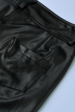 Solido nero alla moda casual con pantaloni skinny a vita alta con cintura
