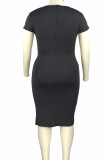Black Casual Elegant Solid Patchwork O Neck One Step Skirt Plus Size Dresses