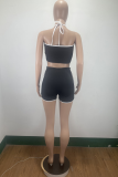 Blue Sportswear Solid Patchwork Halter Sleeveless Two Pieces